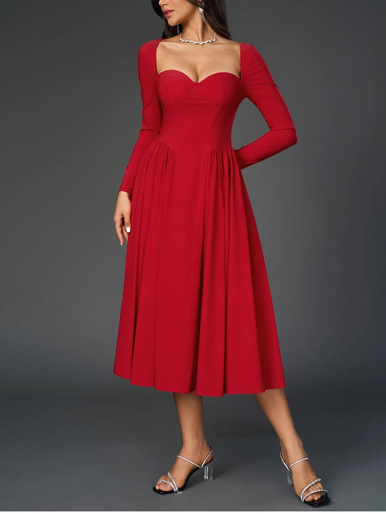 Long Sleeve Corset Back Tie-Up Long Dress