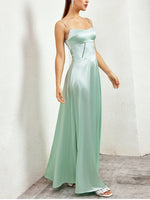 Mint Adjustable Straps Lace-Up Maxi Dress