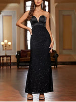 Strapless V-neck Splice Bone Sequin Long Dress