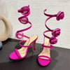 Pointed Toe Flower Microfiber PU Band High Heel