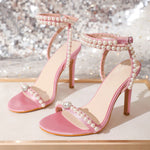 Pearls Ankle Strap Thin High Heels Sandals