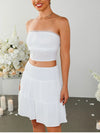 Strapless Bow Tie Lace Crop + Ruched Skirt Set