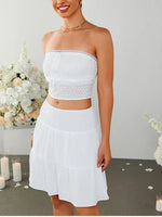 Strapless Bow Tie Lace Crop + Ruched Skirt Set