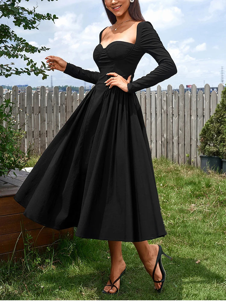 Long Sleeve Corset Back Tie-Up Long Dress