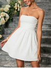 White Strapless Jacquard Ruched  Dress