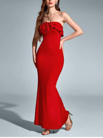 Strapless Double Layers Tie Up Ruffled Dress