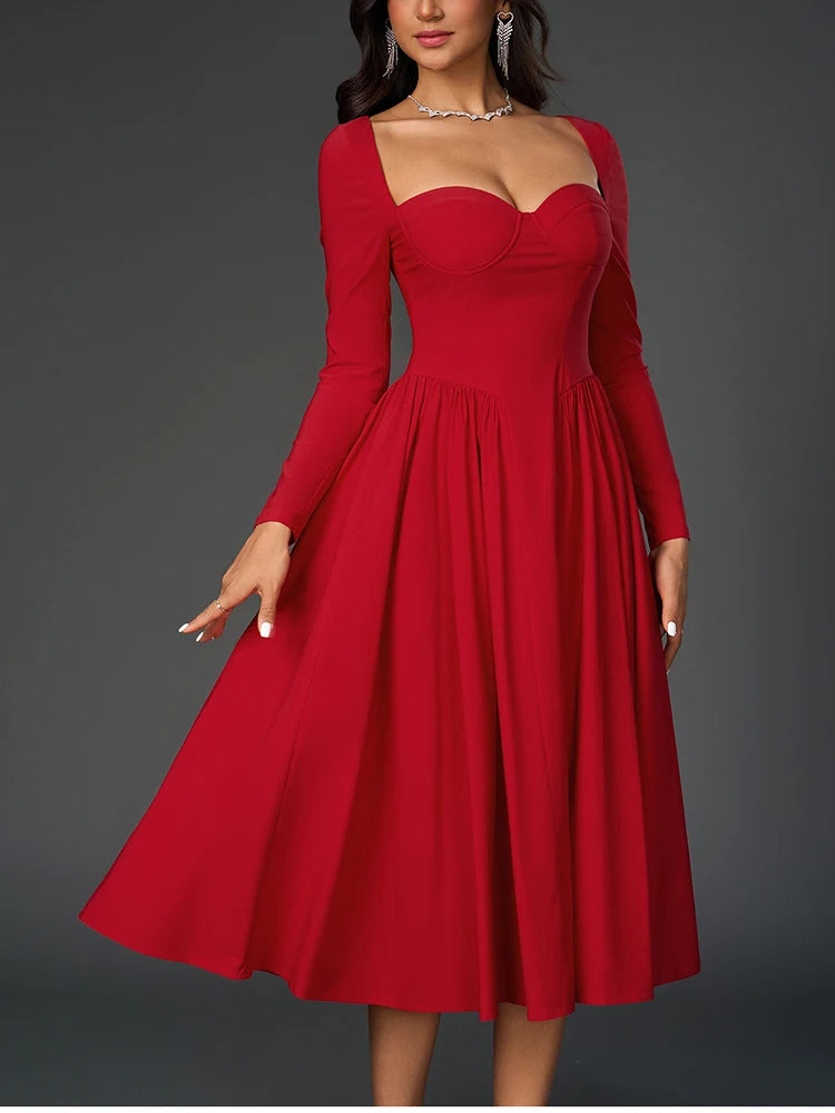 Long Sleeve Corset Back Tie-Up Long Dress