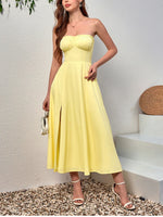 Strapless Ruched Chiffon Double Layer Long Dress