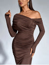 One Off-Shoulder Long Sleeve Ruched Dress