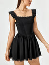 Square Neck Lace Corset Ruched Dress