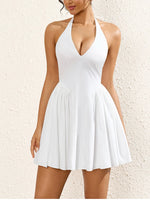 Halter V-neck Backless Ruched Dress