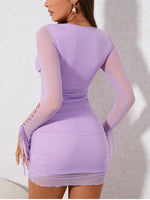 Mesh V-Neck Bandage Hollow-Out Dress