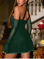 Halter Lace-Up Off Shoulder Sequins Dress