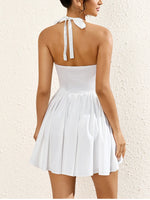 Halter V-neck Backless Ruched Dress