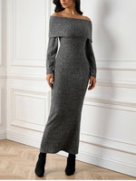 Off-Shoulder Long Sleeve Knitted Maxi Dress