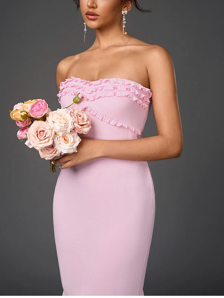 Strapless Ruffle Bodycon Maxi Dress