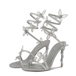 Shiny Crystal Butterfly PU High Heels