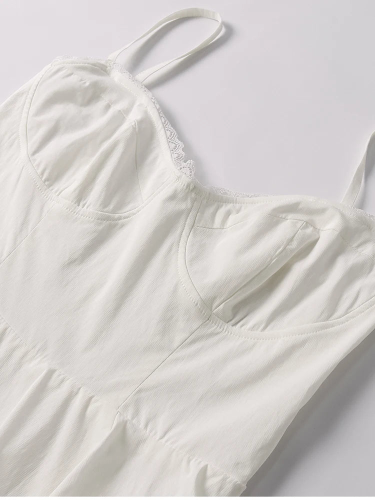 Spaghetti Straps Lace Trim Bra Double Layers Dress