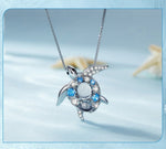 Sterling Silver Sea Turtle Blue Zircon Necklace