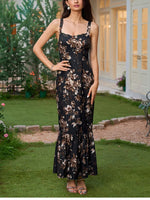 Floral Backless Adjustable Straps Double Layers Dress