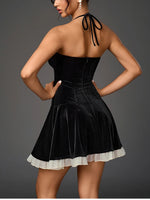 Halter Contrast Velvet Double Layer Corset Dress