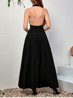 Halter Double Layers Backless Maxi Dress