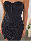 Strapless Sequin Mesh Double Layer Ruched Dress