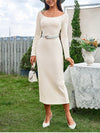 Round Neck Long Sleeve Knit Maxi Dress