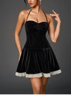 Halter Contrast Velvet Double Layer Corset Dress