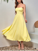 Strapless Ruched Chiffon Double Layer Long Dress