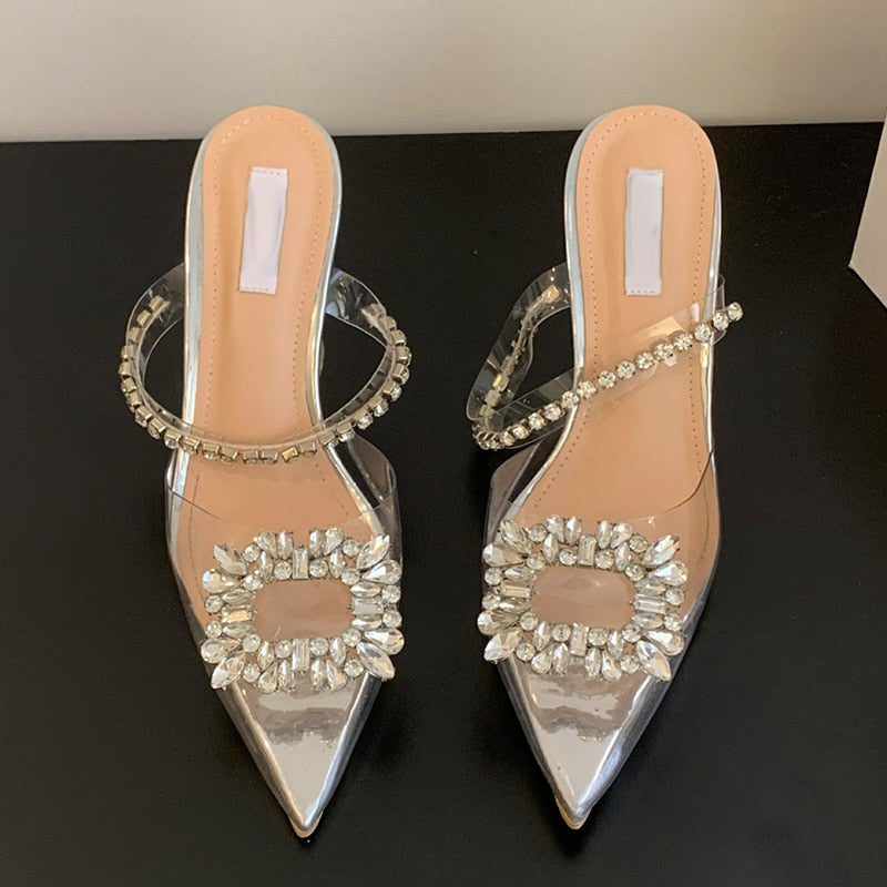 Shiny Rhinestone Transparent PVC Heel Pumps