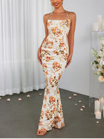 Halter Floral Backless Bodycon Maxi Dress