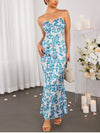 Floral Strapless Front Cross Maxi Dress