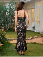 Floral Backless Adjustable Straps Double Layers Dress