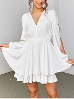 Long Sleeve Cu-out V-Neck Ruffles Dress