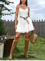 Spaghetti Straps Lace Trim Bra Double Layers Dress