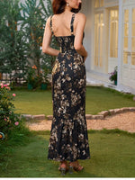 Floral Backless Adjustable Straps Double Layers Dress