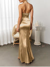 Backless Halter V-Neck Satin Corset Dress