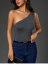 One Shoulder Side Slit Double Layers Top