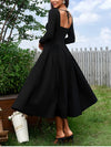 Long Sleeve Corset Back Tie-Up Long Dress