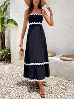 Adjustable Straps Patchwork Ruched Maxi Dress