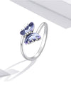 925 Sliver Transparent Purple Butterfly Ring