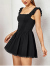 Square Neck Lace Corset Ruched Dress