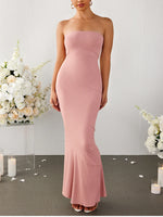 Pink Strapless Backless Stitching Tube Dress