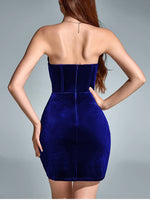 Velvet Strapless Applique Corset Dress