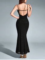 V-Neck Cut Out Sequin Backless Dress