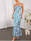 Floral Strapless Front Cross Maxi Dress