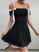 Spaghetti Strap Bowknot Mesh Backless Dress