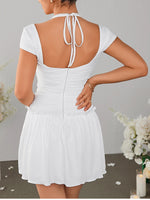 Cut Out Halter Tie-Up Backless Ruched Dress