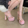 Square Head Crystal Straps High Heel